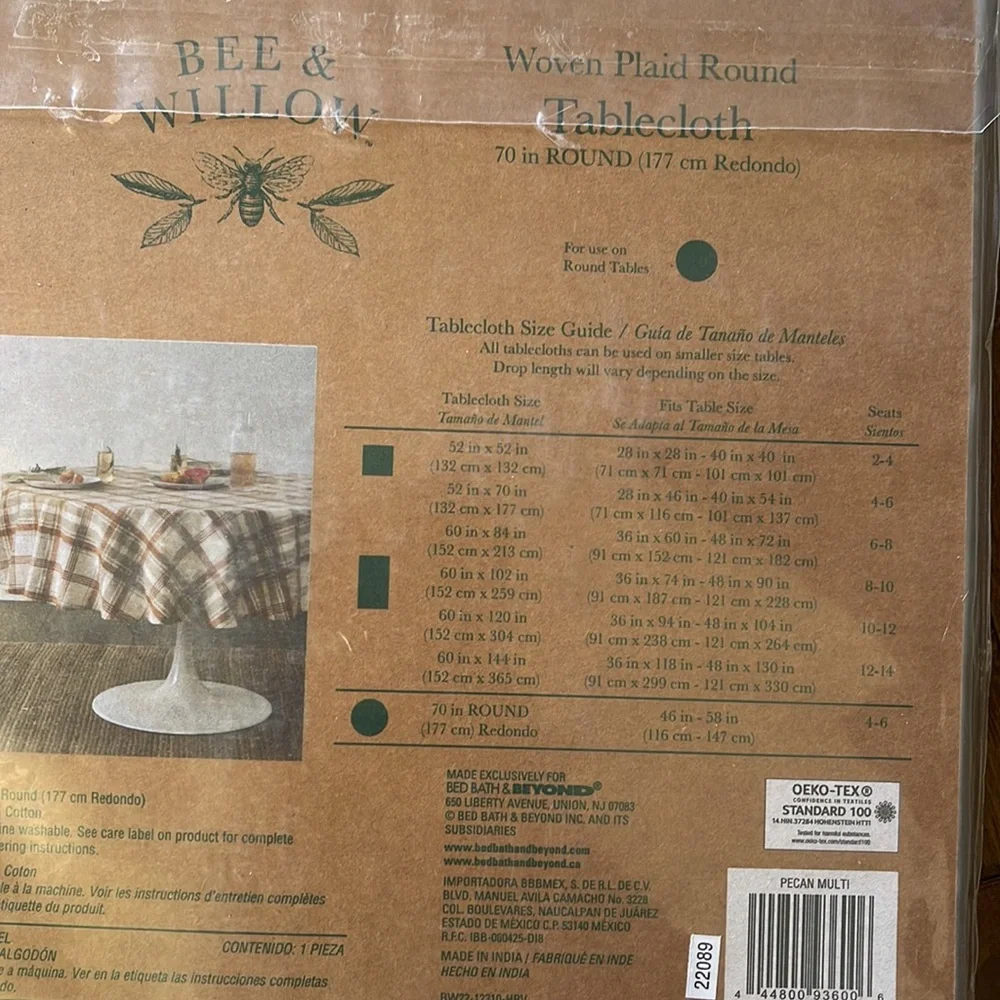 Bee & Willow Woven Autumn Plaid Fabric Tablecloth 70